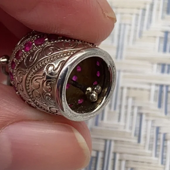 Gem Treasures sterling silver and ruby yoga bell pendant enhancer 🔔 - Picture 3 of 6
